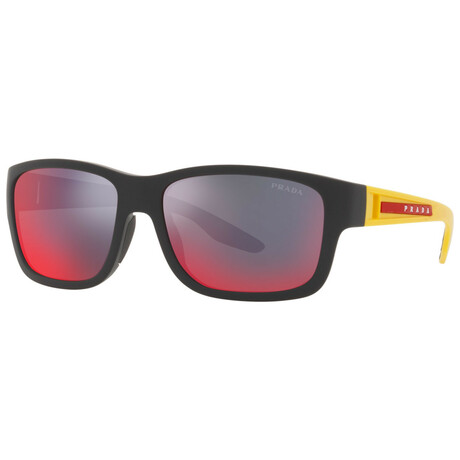 Men's Linea Rossa PS-01WS-08W08F Sunglasses // Black Rubber + Dark Gray Mirror Blue-Red Hydr