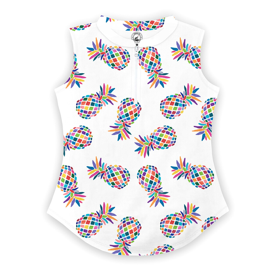 Yellow Hawaiian Pineapple Print Women's Golf Shirts