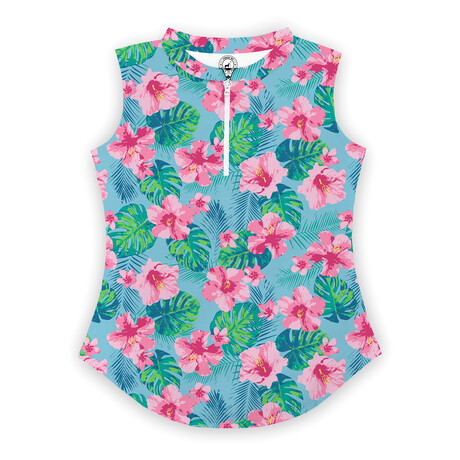 Women's Blue Hawaiian Golf Shirt // Light Blue + Pink (XS)