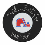 Peter Stastny // Signed Quebec Nordiques Team Logo Hockey Puck w/HOF'98