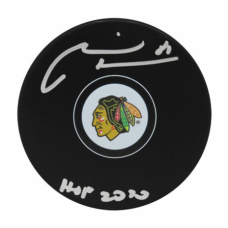 Marian Hossa // Signed Chicago Blackhawks Logo Hockey Puck w/HOF 2020