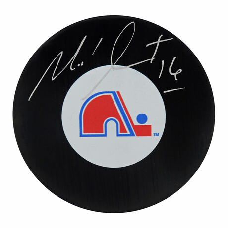 Michel Goulet // Signed Quebec Nordiques Team Logo Hockey Puck