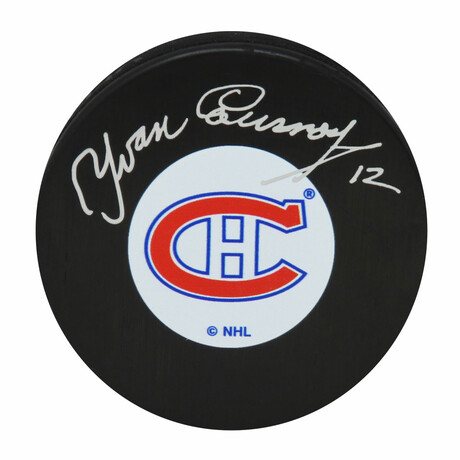 Yvan Cournoyer // Signed Montreal Canadians Medium Logo Hockey Puck