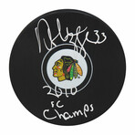 Dustin Byfuglien // Signed Chicago Blackhawks Logo Hockey Puck w/2010 SC Champs