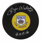 Rogie Vachon // Signed Los Angeles Kings Yellow Throwback Logo Hockey Puck w/HOF'16