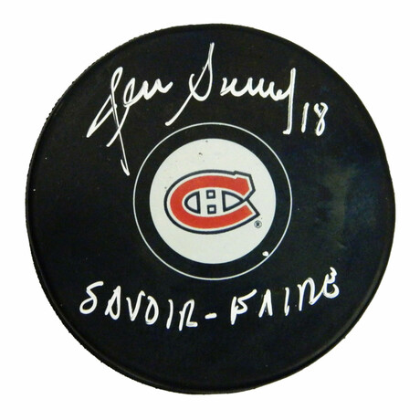 Denis Savard // Signed Montreal Canadiens Logo Hockey Puck w/Savoir Faire