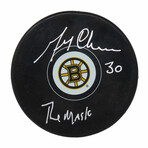 Gerry Cheevers // Signed Boston Bruins Hockey Puck w/The Mask