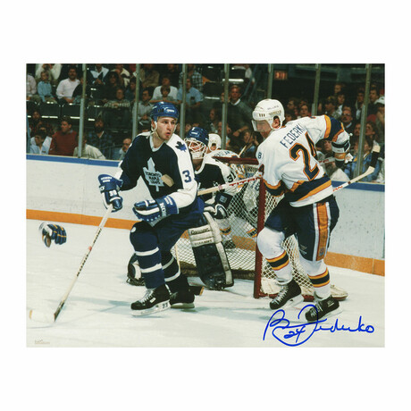 Bernie Federko // Signed St Louis Blues Action vs Maple Leafs 8x10 Photo