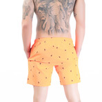 Flamingo Print Swim Shorts // Orange + Black (S)