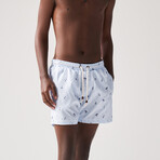 Beachy Print Swim Shorts // Navy + Light Blue + White (2XL)