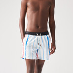 Striped Swim Shorts // White + Blue + Red (XL)