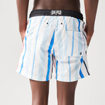 Striped Swim Shorts // White + Blue + Red (L)