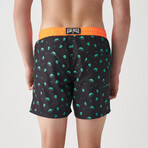 UFO Print Swim Shorts // Navy + Green + Orange (S)