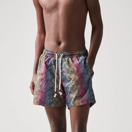 Rainbow Abstract Print Swim Shorts // Multi (S)