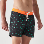 UFO Print Swim Shorts // Navy + Green + Orange (L)