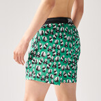 Panda Print Swim Shorts // Green + White + Black (L)