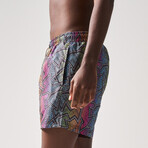 Rainbow Abstract Print Swim Shorts // Multi (L)