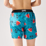 Joyful Watermelon Print Swim Shorts // Blue + Red + Black (M)