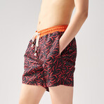 Chili Pepper Print Swim Shorts // Red + Black + Orange (S)