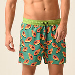 Papaya Print Swim Shorts // Green + Orange + Multi (S)