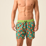 Papaya Print Swim Shorts // Green + Orange + Multi (2XL)