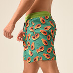 Papaya Print Swim Shorts // Green + Orange + Multi (M)