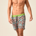 Toucan Print Swim Shorts // Blue + Orange + Multi (M)