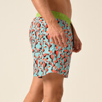 Toucan Print Swim Shorts // Blue + Orange + Multi (S)
