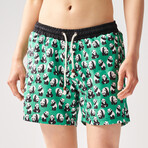 Panda Print Swim Shorts // Green + White + Black (S)