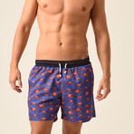 Crab Print Swim Shorts // Blue + Orange + Black (L)