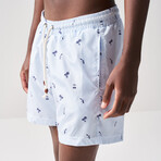 Beachy Print Swim Shorts // Navy + Light Blue + White (M)