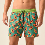 Papaya Print Swim Shorts // Green + Orange + Multi (XL)