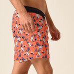 Shark Print Swim Shorts // Blue + White + Orange (S)
