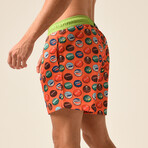 Bottle Cap Print Swim Shorts // Orange + Multi (XL)