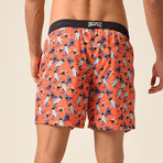 Shark Print Swim Shorts // Blue + White + Orange (L)