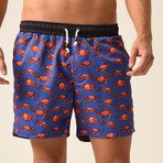 Crab Print Swim Shorts // Blue + Orange + Black (M)