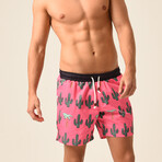 Cactus Print Swim Shorts // Pink + Green (2XL)