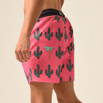 Cactus Print Swim Shorts // Pink + Green (M)
