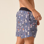 Sail Boat Print Swim Shorts // Blue + Orange + Pink (XL)