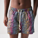 Rainbow Abstract Print Swim Shorts // Multi (XL)