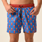 Soda Print Swim Shorts // Style 2 // Blue + Red + White (2XL)