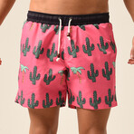 Cactus Print Swim Shorts // Pink + Green (L)