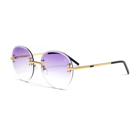 Unisex Vintage Classic C Round Sunglasses // 18k Gold + Gradient Purple