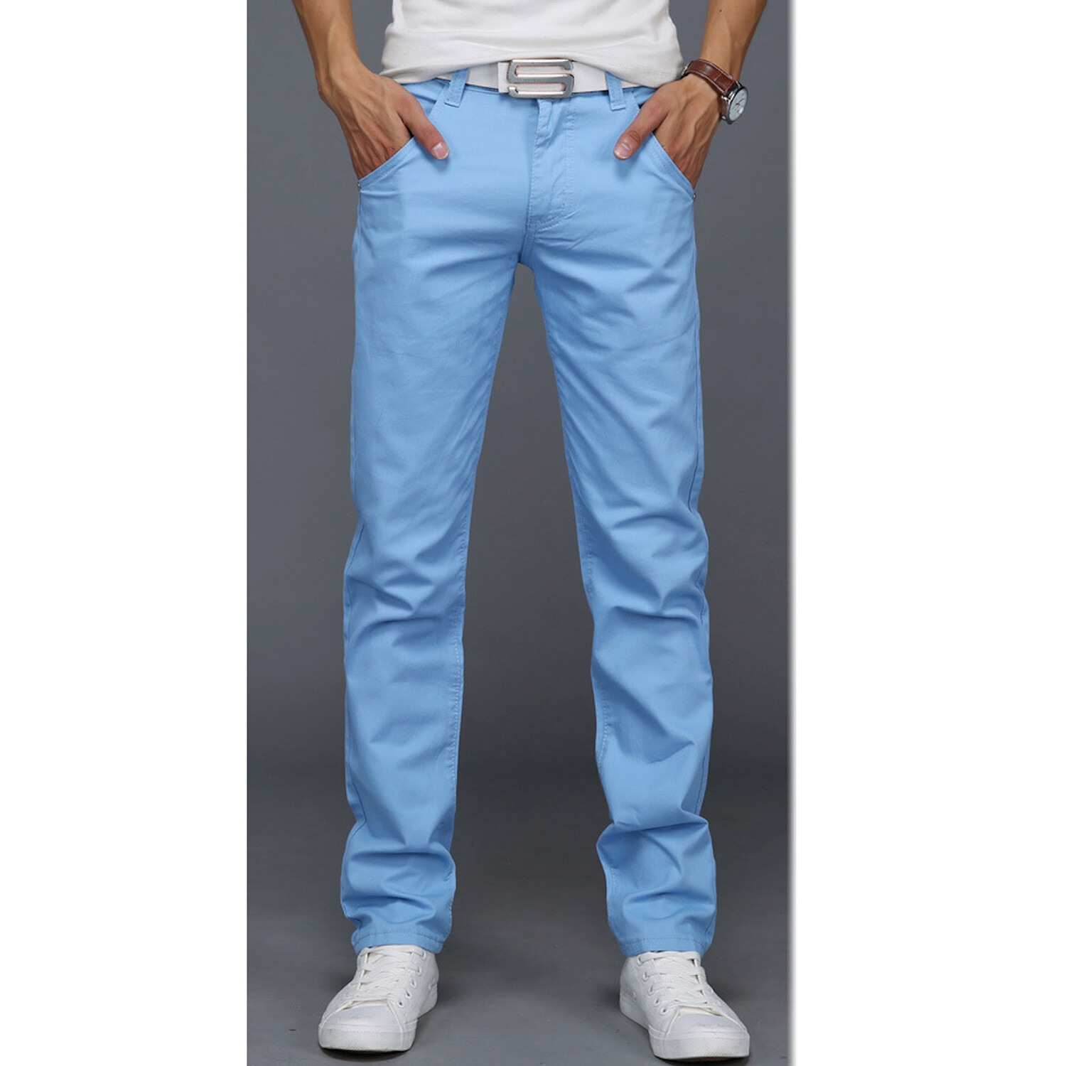 Slit Pocket Straight Leg Spring Pants // Light Blue (34) - Celino ...