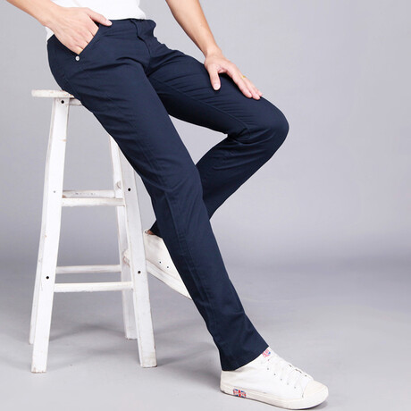 Slit Pocket Straight Leg Spring Pants // Navy Blue (28)