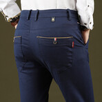 Gold Cord Pocket Straight Leg Pants // Navy Blue (30)