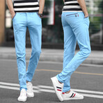 Contrast Check Straight Leg Pants // Light Blue (28)