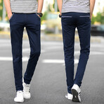 Contrast Check Straight Leg Pants // Blue (33)