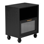 One Drawer Glass Front Nightstand // Black