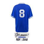 Andre Dawson // Signed Chicago Cubs Blue M&N Cooperstown Collection Batting Practice Baseball Jersey w/HOF 2010
